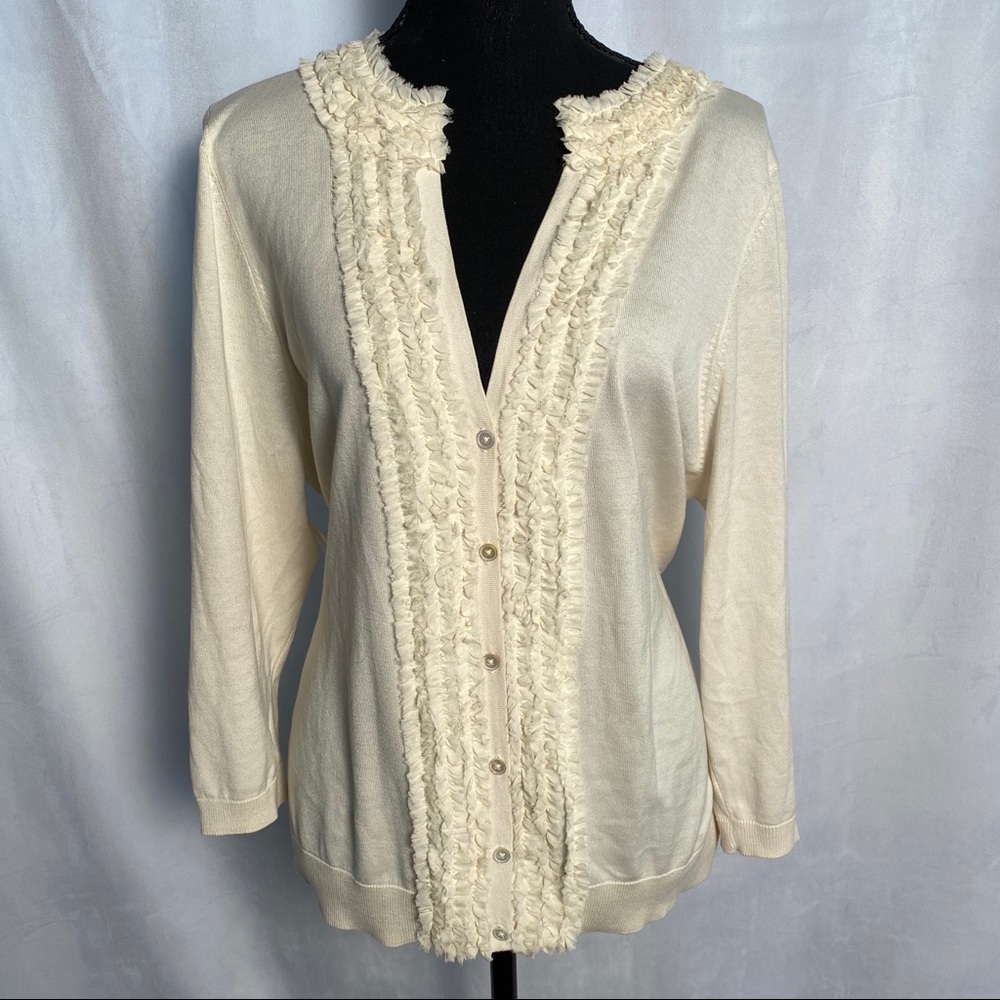 Talbots Silk Blend Ruffle Cardigan Sweater 347